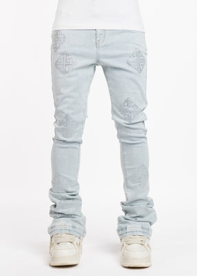 Aqua Blue Icon Embellished Denim