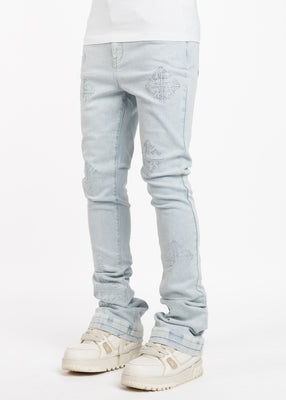 Aqua Blue Icon Embellished Denim