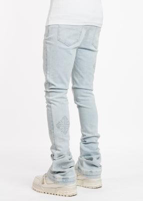 Aqua Blue Icon Embellished Denim