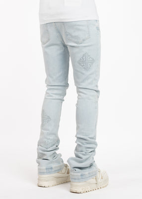 Aqua Blue Icon Embellished Denim