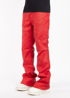 Crimson Red Waxed Flared Denim